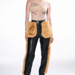 FASHION AND COZY FAUX LEATHER WITH FUR JOGGERS -helmut shop fashion and cozy faux leather with fur joggers black 8 8