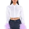 FEATHERS ON MY MIND CROPPED POPLIN SHIRT WITH FEATHERS -helmut shop feathers on my mind cropped poplin shirt with feathers white multi 1 1
