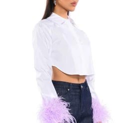 FEATHERS ON MY MIND CROPPED POPLIN SHIRT WITH FEATHERS -helmut shop feathers on my mind cropped poplin shirt with feathers white multi 2 2