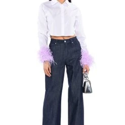 FEATHERS ON MY MIND CROPPED POPLIN SHIRT WITH FEATHERS -helmut shop feathers on my mind cropped poplin shirt with feathers white multi 3 3