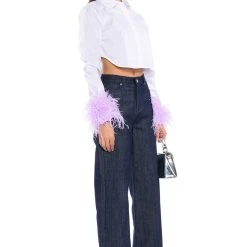 FEATHERS ON MY MIND CROPPED POPLIN SHIRT WITH FEATHERS -helmut shop feathers on my mind cropped poplin shirt with feathers white multi 4 4