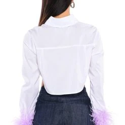 FEATHERS ON MY MIND CROPPED POPLIN SHIRT WITH FEATHERS -helmut shop feathers on my mind cropped poplin shirt with feathers white multi 6 6