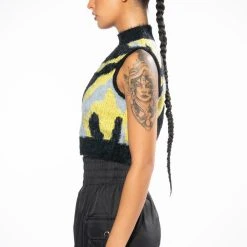 FEELING DANGEROUS SLEEVELESS CROPPED MOCK NECK SWEATER -helmut shop feeling dangerous sleeveless cropped mock neck sweater multi 6 6