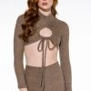 FEELING RIGHT MOCK NECK SWEATER TOP -helmut shop feeling right mock neck sweater top light brown 1 1