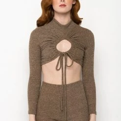 FEELING RIGHT MOCK NECK SWEATER TOP -helmut shop feeling right mock neck sweater top light brown 3 3