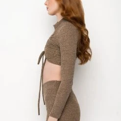 FEELING RIGHT MOCK NECK SWEATER TOP -helmut shop feeling right mock neck sweater top light brown 4 4