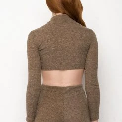 FEELING RIGHT MOCK NECK SWEATER TOP -helmut shop feeling right mock neck sweater top light brown 5 5