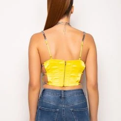 FEELING SPICY RHINESTONE CHAIN SATIN BUSTIER -helmut shop feeling spicy rhinestone chain satin bustier yellow 13 13