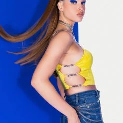 FEELING SPICY RHINESTONE CHAIN SATIN BUSTIER -helmut shop feeling spicy rhinestone chain satin bustier yellow 5 5