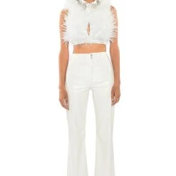 FEISTY SLEEVELESS FEATHER BLOUSE -helmut shop feisty sleeveless feather blouse white 2 2 c1 c1