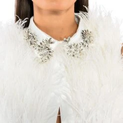 FEISTY SLEEVELESS FEATHER BLOUSE -helmut shop feisty sleeveless feather blouse white 5 5 c1