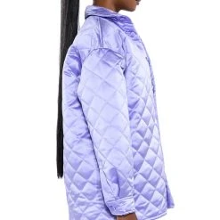 FIELD OF DREAMS SATIN QUILTED SHACKET -helmut shop field of dreams satin quilted shacket light purple 5 5