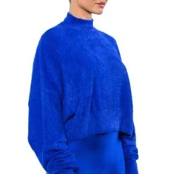 FIFI FUZZY KNIT OVERSIZED CROP SWEATER -helmut shop fifi fuzzy knit oversized crop sweater royal blue 12 12