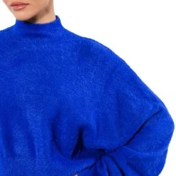 FIFI FUZZY KNIT OVERSIZED CROP SWEATER -helmut shop fifi fuzzy knit oversized crop sweater royal blue 15 15