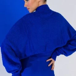 FIFI FUZZY KNIT OVERSIZED CROP SWEATER -helmut shop fifi fuzzy knit oversized crop sweater royal blue 2 2