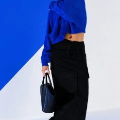 FIFI FUZZY KNIT OVERSIZED CROP SWEATER -helmut shop fifi fuzzy knit oversized crop sweater royal blue 7 7