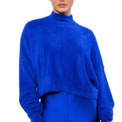 FIFI FUZZY KNIT OVERSIZED CROP SWEATER -helmut shop fifi fuzzy knit oversized crop sweater royal blue 9 9