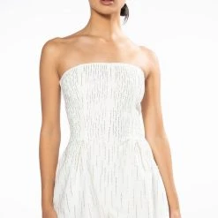 FIFTH AVE FLARE RHINESTONE ROMPER -helmut shop fifth ave flare rhinestone romper white 5 5