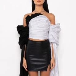 FIRST IMPRESSION CASCADING SLEEVES OFF THE SHOULDER BLOUSE -helmut shop first impression cascading sleeves off the shoulder blouse black white 3 3