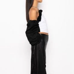 FIRST IMPRESSION CASCADING SLEEVES OFF THE SHOULDER BLOUSE -helmut shop first impression cascading sleeves off the shoulder blouse black white 4 4