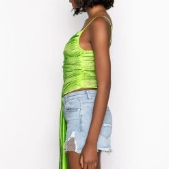 FIVE O'CLOCK SOMEWHERE SLEEVELESS RHINESTONE SATIN BLOUSE -helmut shop five oclock somewhere sleeveless rhinestone satin blouse green 4 4 c1