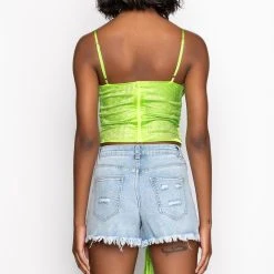 FIVE O'CLOCK SOMEWHERE SLEEVELESS RHINESTONE SATIN BLOUSE -helmut shop five oclock somewhere sleeveless rhinestone satin blouse green 5 5 c1