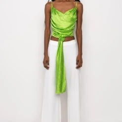 FIVE O'CLOCK SOMEWHERE SLEEVELESS RHINESTONE SATIN BLOUSE