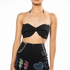 FLASHING LIGHTS RHINESTONE ROPE BRALETTE -helmut shop flashing lights chain detail bralette black silver 6 6