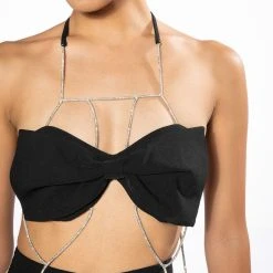 FLASHING LIGHTS RHINESTONE ROPE BRALETTE -helmut shop flashing lights chain detail bralette black silver 9 9