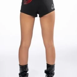 FLASHING LIGHTS RHINESTONE EMBELLISHED BOOTY SHORT -helmut shop flashing lights embellished booty short black multi 10 10
