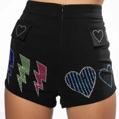 FLASHING LIGHTS RHINESTONE EMBELLISHED BOOTY SHORT -helmut shop flashing lights embellished booty short black multi 11 11