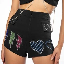 FLASHING LIGHTS RHINESTONE EMBELLISHED BOOTY SHORT -helmut shop flashing lights embellished booty short black multi 2 2