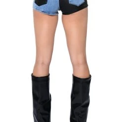 FLEX FIT EXTREME STRETCH FAUX LEATHER AND DENIM SHORTS -helmut shop flex fit extreme stretch faux leather and denim shorts black denim 9 9 c1