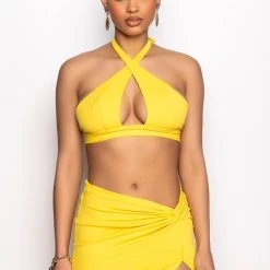 FLY GAL CUTOUT HALTER CROP TOP -helmut shop fly gal cutout halter crop top yellow 3 3