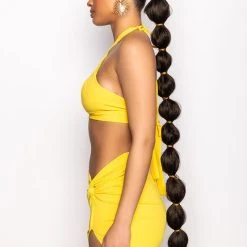 FLY GAL CUTOUT HALTER CROP TOP -helmut shop fly gal cutout halter crop top yellow 4 4