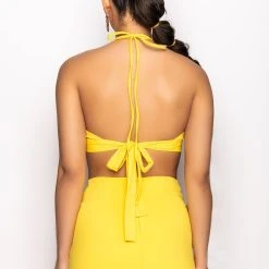 FLY GAL CUTOUT HALTER CROP TOP -helmut shop fly gal cutout halter crop top yellow 5 5