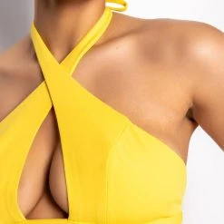 FLY GAL CUTOUT HALTER CROP TOP -helmut shop fly gal cutout halter crop top yellow 6 6