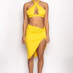 FLY GAL CUTOUT HALTER CROP TOP -helmut shop fly gal cutout halter crop top yellow 7 7