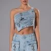 FOR REAL BUCKLE DETAIL DENIM CROP TOP -helmut shop for real buckle detail denim crop top light blue 5 5