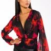 FOR THE THRILL OF IT LONG SLEEVE V NECK BLOUSE -helmut shop for the thrill of it long sleeve v neck blouse red multi 1 1