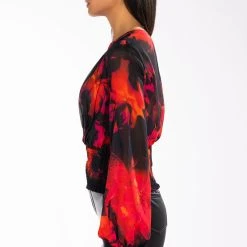 FOR THE THRILL OF IT LONG SLEEVE V NECK BLOUSE -helmut shop for the thrill of it long sleeve v neck blouse red multi 4 4