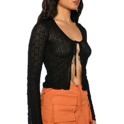 FREE LOVE TIE FRONT TOP -helmut shop free love tie front top black 2 2