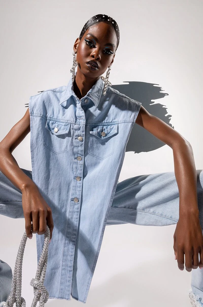 FROM ANY ANGLE LIGHT WASH ANGLED DENIM VEST 3 FROM ANY ANGLE LIGHT WASH ANGLED DENIM VEST