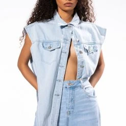 FROM ANY ANGLE LIGHT WASH ANGLED DENIM VEST 23 FROM ANY ANGLE LIGHT WASH ANGLED DENIM VEST -helmut shop from any angle light wash angled denim vest light blue denim 1 1 c1 c1