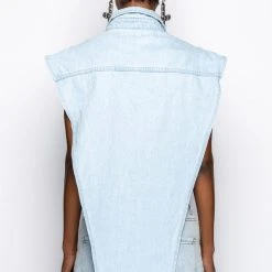 FROM ANY ANGLE LIGHT WASH ANGLED DENIM VEST 22 FROM ANY ANGLE LIGHT WASH ANGLED DENIM VEST -helmut shop from any angle light wash angled denim vest light blue denim 9 9 c1