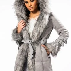 FROM THE YUKON FAUX FUR TRIMMED HOODED JACKET -helmut shop from the yukon faux fur trimmed hooded jacket grey 1 1 c1 c1