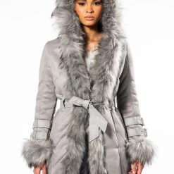 FROM THE YUKON FAUX FUR TRIMMED HOODED JACKET -helmut shop from the yukon faux fur trimmed hooded jacket grey 4 4 c1