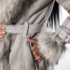 FROM THE YUKON FAUX FUR TRIMMED HOODED JACKET -helmut shop from the yukon faux fur trimmed hooded jacket grey 7 7 c1