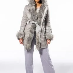 FROM THE YUKON FAUX FUR TRIMMED HOODED JACKET -helmut shop from the yukon faux fur trimmed hooded jacket grey 8 8 c1