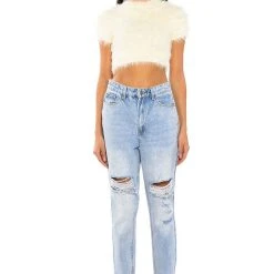 FUZZY MOOD SHORT SLEEVE TOP -helmut shop fuzzy mood short sleeve top ivory 3 3